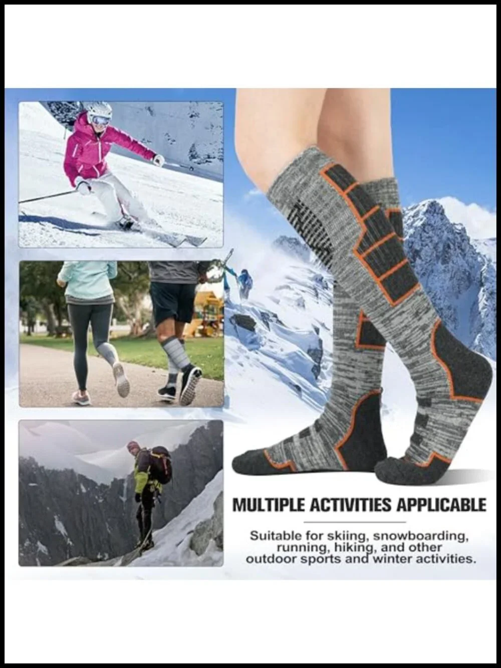Merino Wool Ski Socks 3-Pack Knee High Full Cushion Arch Support